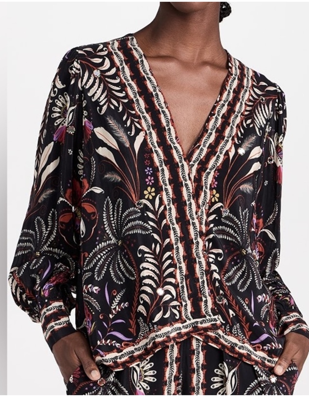 FARM Rio Black Multicolor Embroidered Boho Blouse